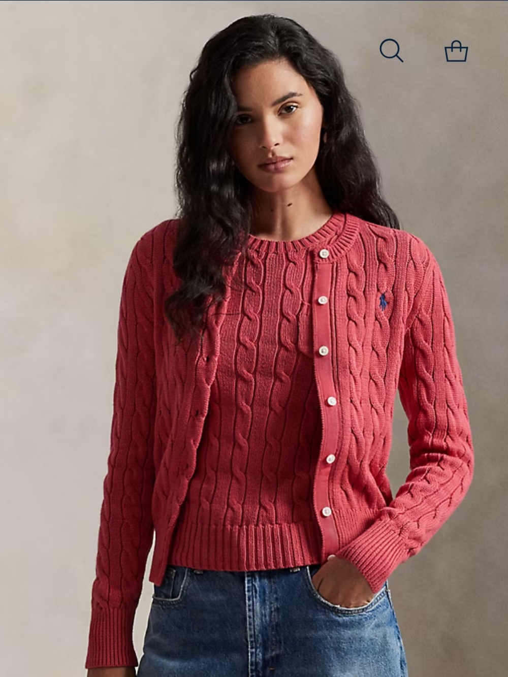 Polo by Ralph Lauren | Cable-Knit Cotton Cardigan | Nantucket Red | Size M